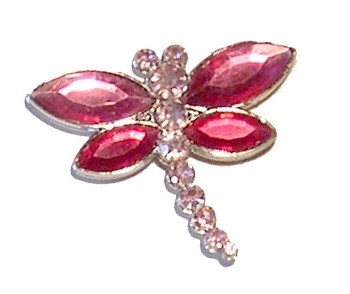 Libellule ROSE métal et strass, Aimantée au dos