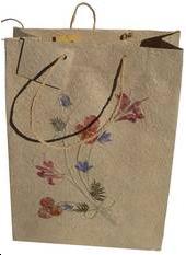 Sac papier naturel MM Fleur orangé-bleu