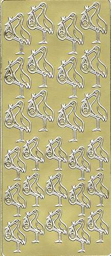 Sticker Or - Cigogne et bébé